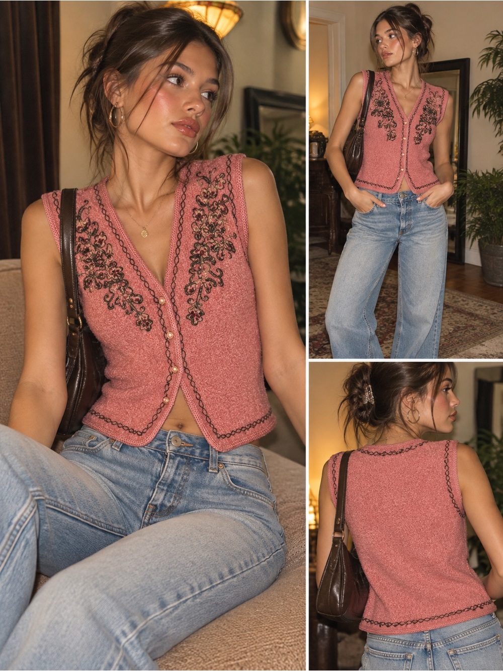 Koret Rose Pink Embroidered V-Neck Knit Tank